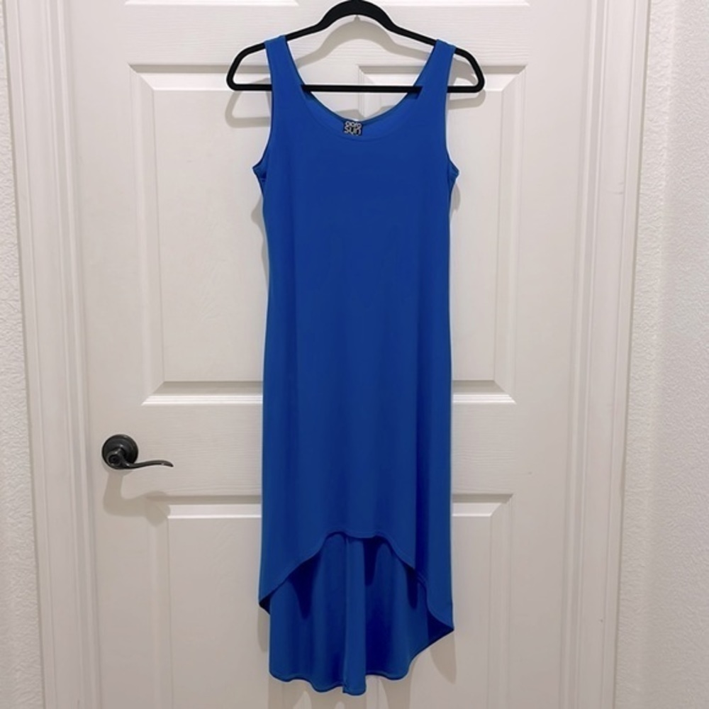 Clara Sun Woo Ocean Blue Scoop Neck Hi Low Sleeveless Dress